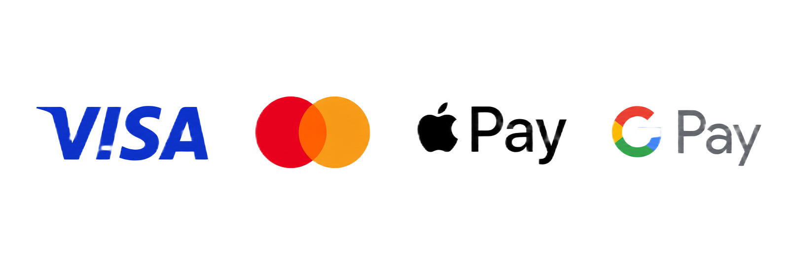 Visa, Mastercard, Apple Pay, Google Pay